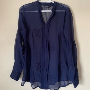 Sheer Simply Vera palm frond button up blouse